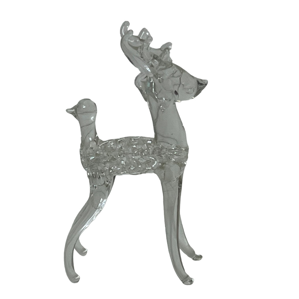 Vintage Clear Hand Spun Glass Deer Figurine 1980s Handmade Reindeer